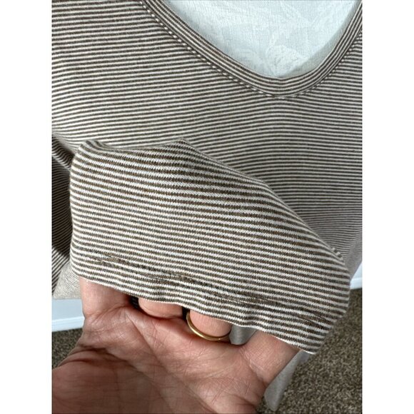 J Jill Pure Jill Women's L Petite Sheared Back Striped Knit Tee Top Brown - Picture 4 of 12